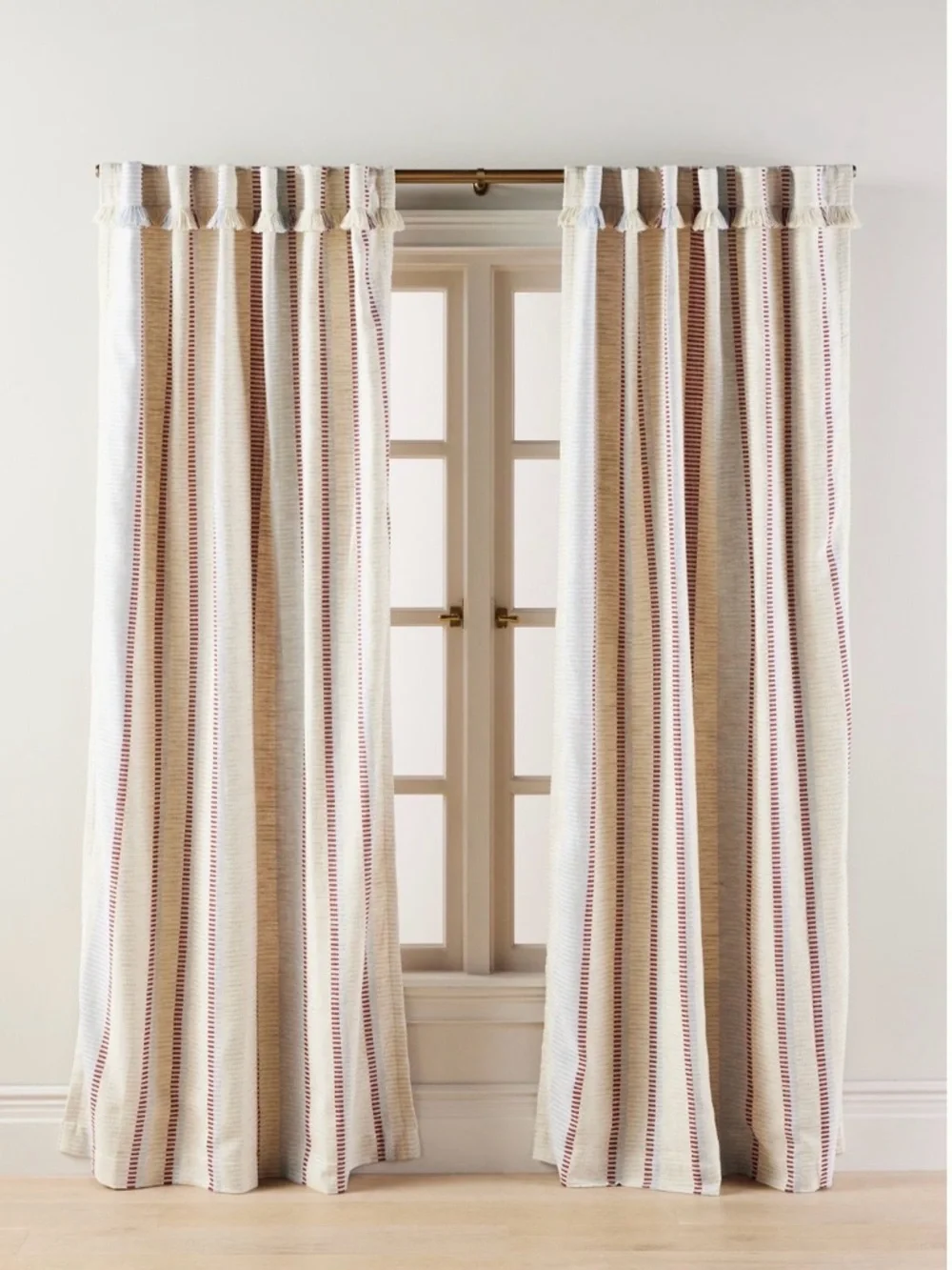 Anthropologie Pieced Stripe Cotton Blend Woven Curtain Single Panel NWOT 50”x84”